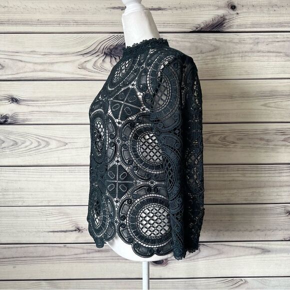 James Coviello Anthropologie Green Teal Crochet Lace Blouse - Picture 6 of 9